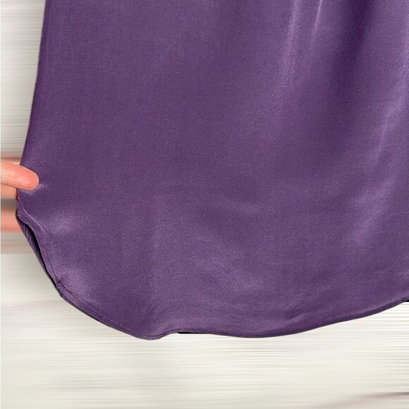 Land’s End Washable Silk Blouse Tunic Top Purple Long Sleeve Mandarin Collar US4 - Picture 10 of 13